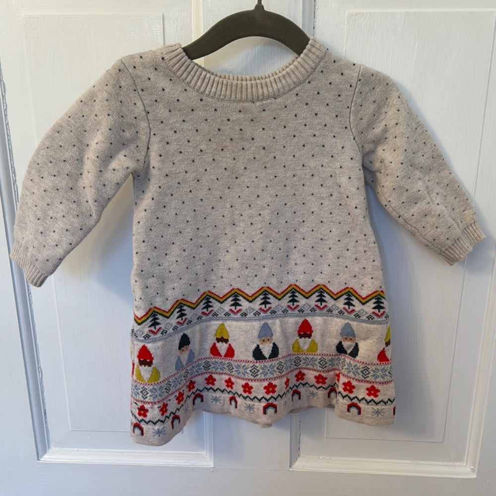 Cozy Grey Patterned Kids Sweater Dress